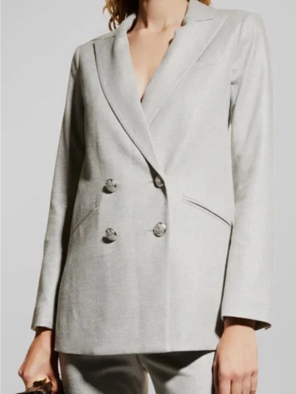 NWT Veronica Beard Silver and Gray Double-Breasted Blazer with Silver Buttons